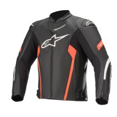 Alpinestars Leather jacket Faster AirFlow v2 Black/Red Fluo 60