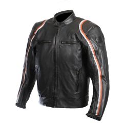Sweep Roadster leather jacket, black/white/orange